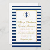Mariage Nautique Bleu Grilles Or Invitation GW (Devant / Derrière)