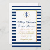 Mariage Nautique Bleu Grilles Or Invitation W (Devant / Derrière)