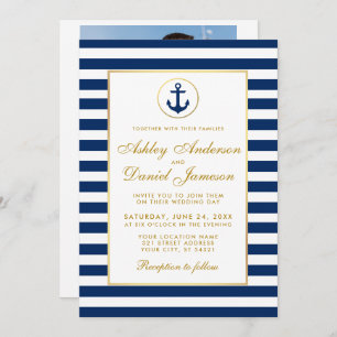 Mariage nautique Bleu Invitation G Photo Retour