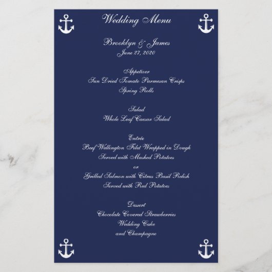 Mariage Nautique bleu marine Menu Circulaire Perso (Devant)