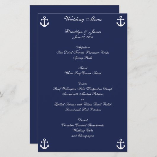 Mariage Nautique bleu marine Menu Circulaire Perso (Devant / Derrière)