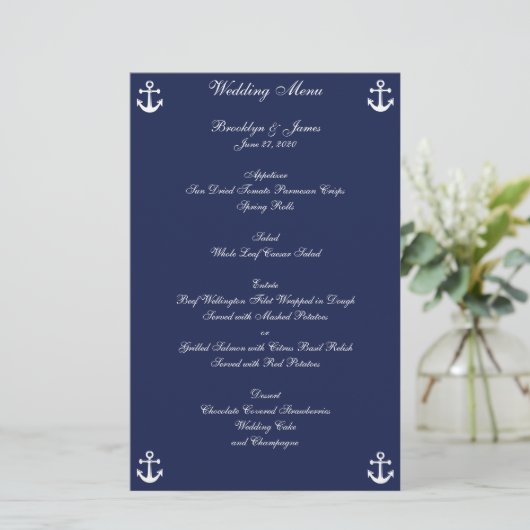 Mariage Nautique bleu marine Menu Circulaire Perso (Debout devant)
