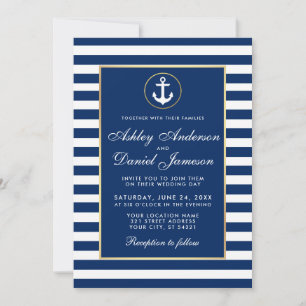 Mariage nautique Bleu Stripes Invitation