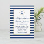 Mariage nautique Bleu Stripes Invitation (Debout devant)