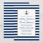 Mariage nautique Bleu Stripes Invitation (Devant / Derrière)