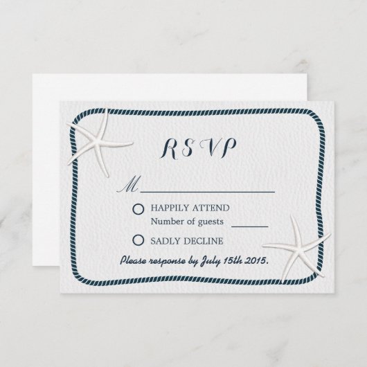 Mariage Nautique de trames Starfish & Twine RSVP (Devant / Derrière)