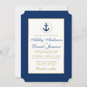 Mariage nautique Invitation bleue et or B (Devant)
