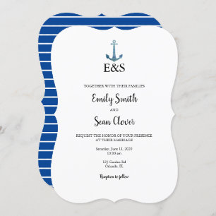 Mariage nautique Monogram Blue Stripe Invitation