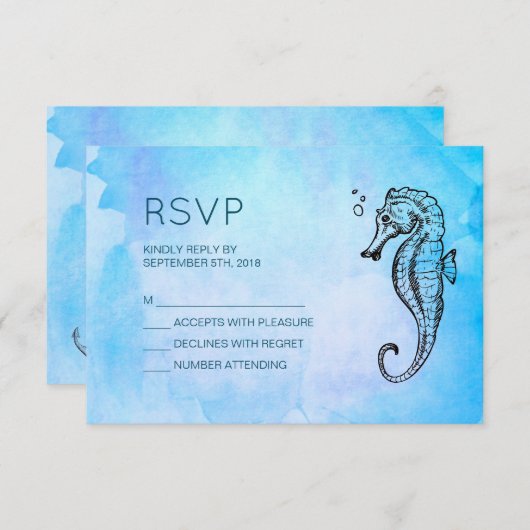 Mariage nautique Seahorse et Seashell RSVP (Devant / Derrière)