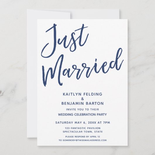 Mariage Navy Réception Moderne Casual - Invitation (Devant)