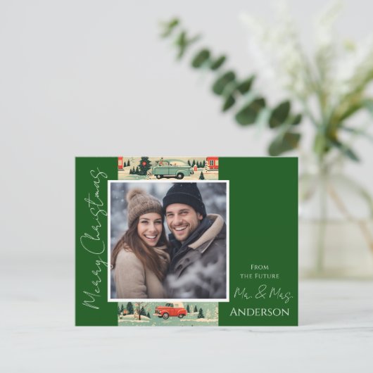 Mariage Noël Rétro Enregistrer la date Carte posta (Debout devant)