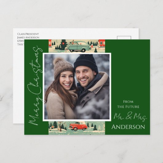 Mariage Noël Rétro Enregistrer la date Carte posta (Devant / Derrière)