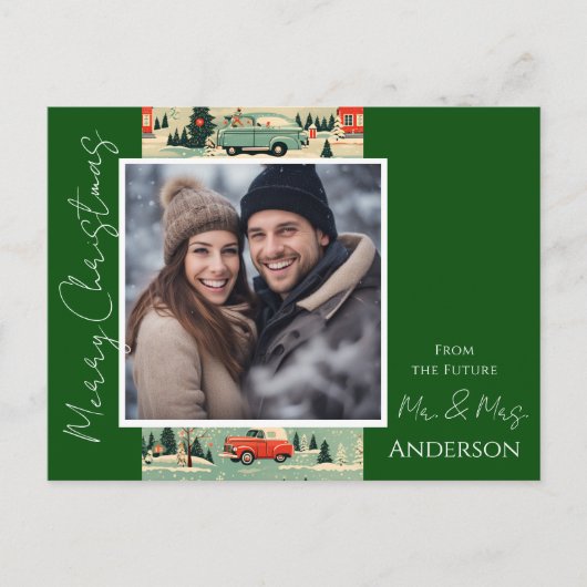 Mariage Noël Rétro Enregistrer la date Carte posta (Devant)