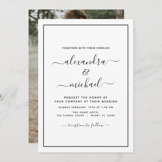 Mariage noir avec invitation photo (Devant / Derrière)