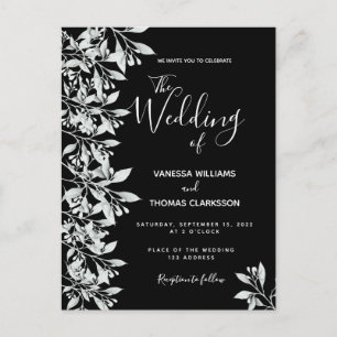 Mariage noir blanc botanique invitation