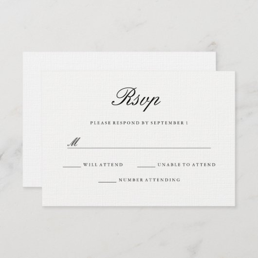 Mariage noir blanc élégant moderne RSVP (Devant / Derrière)