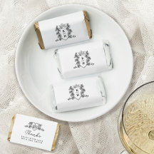 Mariage noir blanc main dessinée couronne monogram