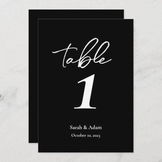 Mariage noir blanc moderne Numéro de table (Devant / Derrière)