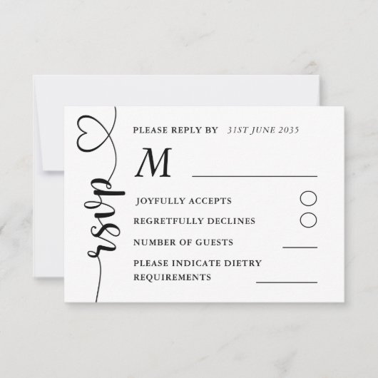 Mariage noir & blanc moderne RSVP (Devant)