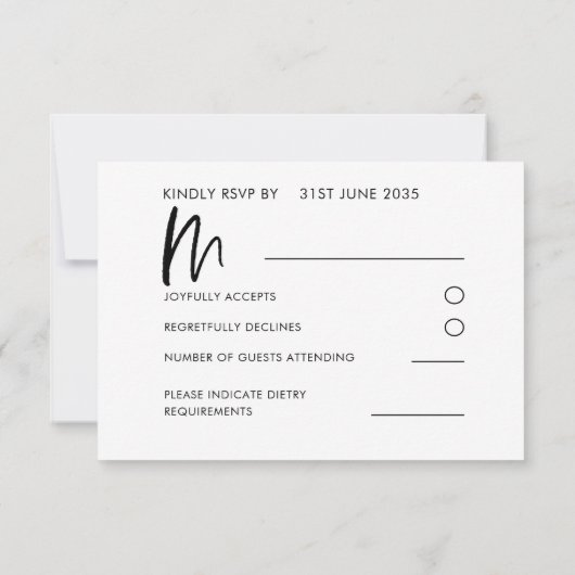 Mariage noir & blanc moderne RSVP (Dos)