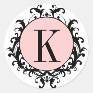 Mariage noir blanc Monogram K Damask Étiquette ros