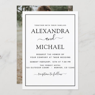 Mariage noir blanc Romantique Photo Invitation