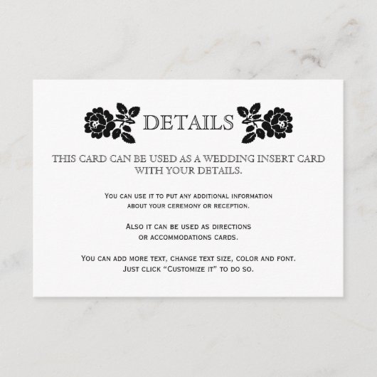 Mariage noir blanc rose détails insérer carte (Devant)