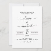 Mariage noir blanc Type moderne Invitation (Devant)