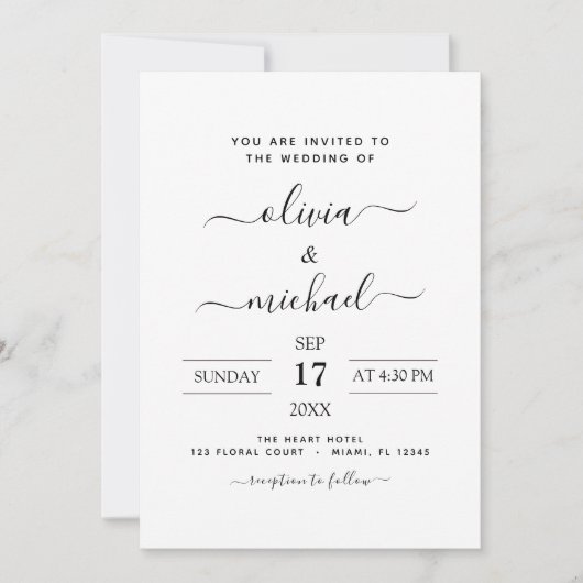Mariage noir blanc Type moderne Invitation (Devant)