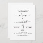 Mariage noir blanc Type moderne Invitation (Devant / Derrière)