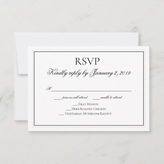Mariage noir et blanc élégant RSVP (Devant)