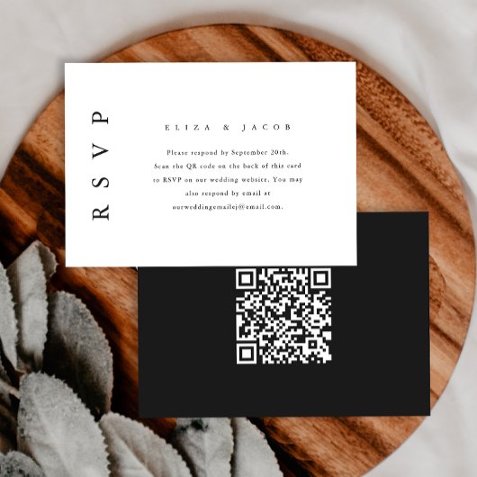 Mariage noir et blanc élégant RSVP avec code QR