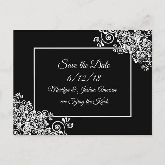 Mariage noir et blanc Enregistrer la date Cartes p (Devant)