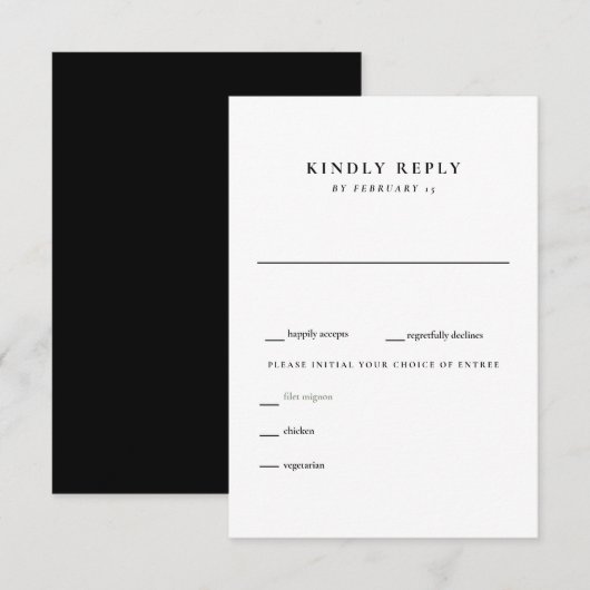 Mariage noir et blanc moderne RSVP (Devant / Derrière)