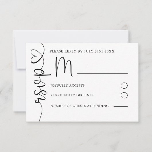 Mariage noir et blanc simple RSVP (Devant)