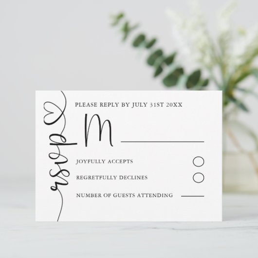 Mariage noir et blanc simple RSVP (Debout devant)