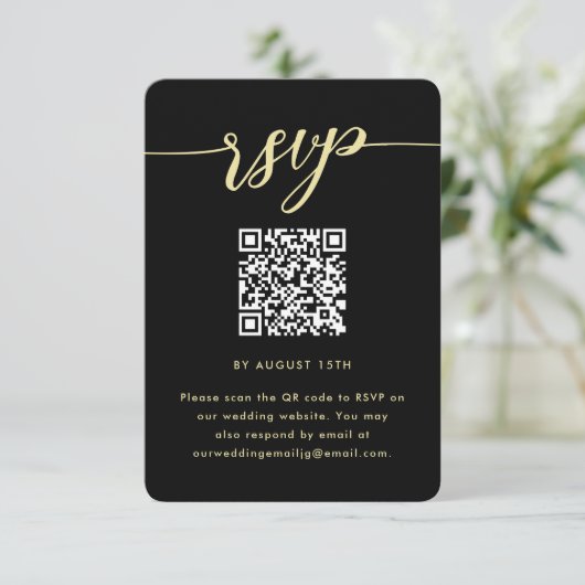 Mariage noir et blanc simple RSVP avec code QR (Debout devant)