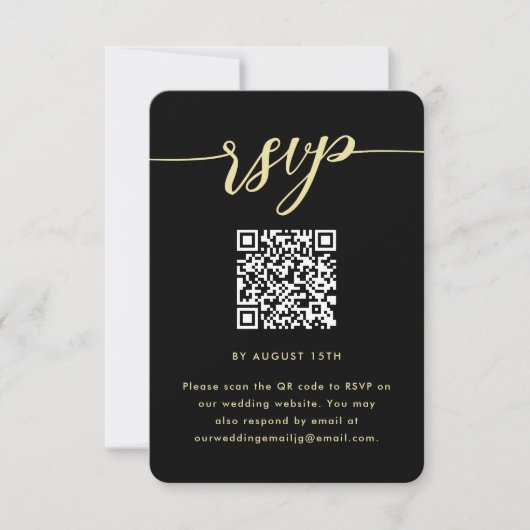 Mariage noir et blanc simple RSVP avec code QR (Devant)