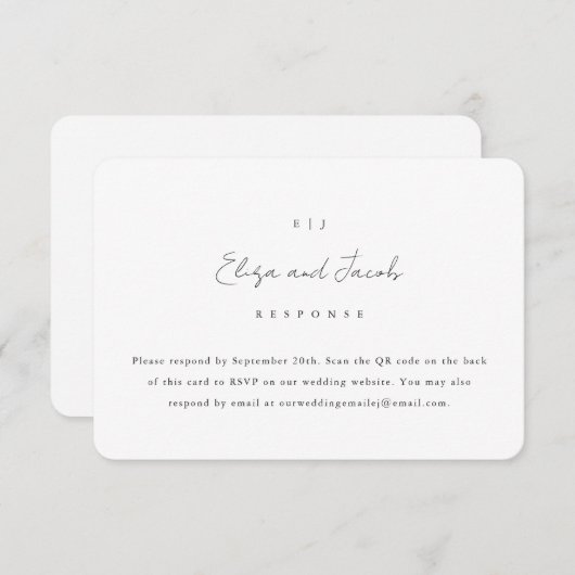 Mariage noir et blanc simple RSVP avec code QR (Devant / Derrière)