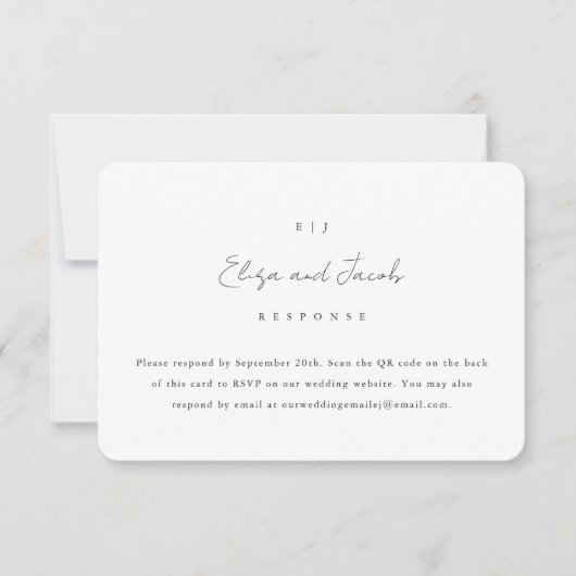 Mariage noir et blanc simple RSVP avec code QR (Devant)