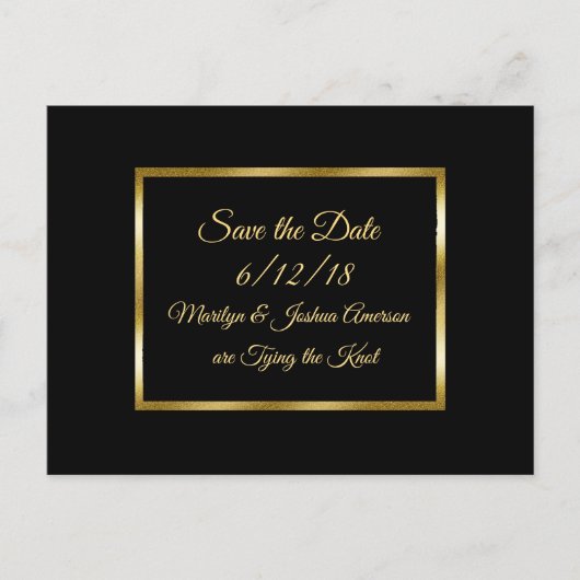 Mariage noir et or Enregistrer la date Cartes post (Devant)