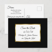 Mariage noir et or Enregistrer la date Cartes post (Devant / Derrière)