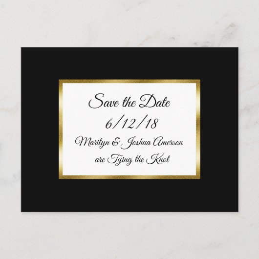 Mariage noir et or Enregistrer la date Cartes post (Devant)