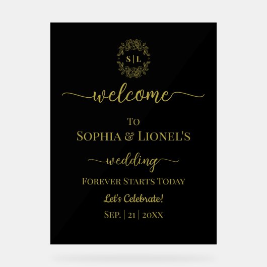 Mariage Noir Et Or Minimal Accueil Frosted (Recto)