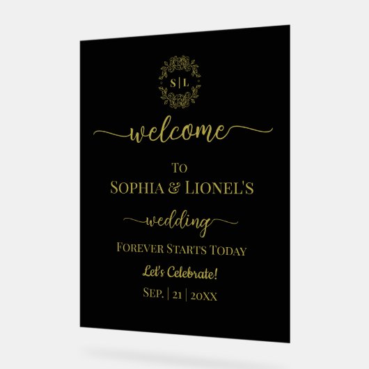 Mariage Noir Et Or Minimal Accueil Frosted (Angle)