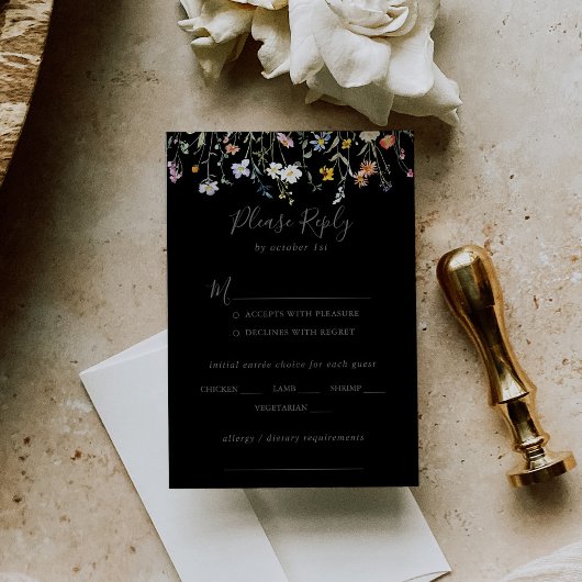 Mariage noir floral sauvage Choix du menu RSVP