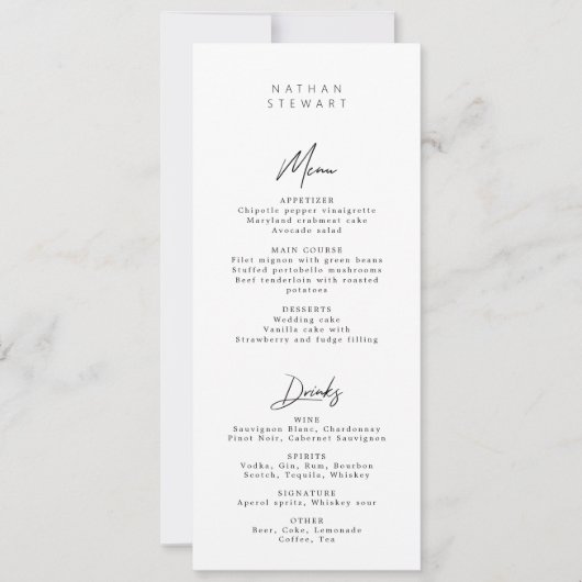 Mariage noir moderne Menu & Carte de la place d'hô (Devant)