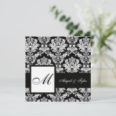 Mariage noir Monogramme Damask Invitation (Debout devant)