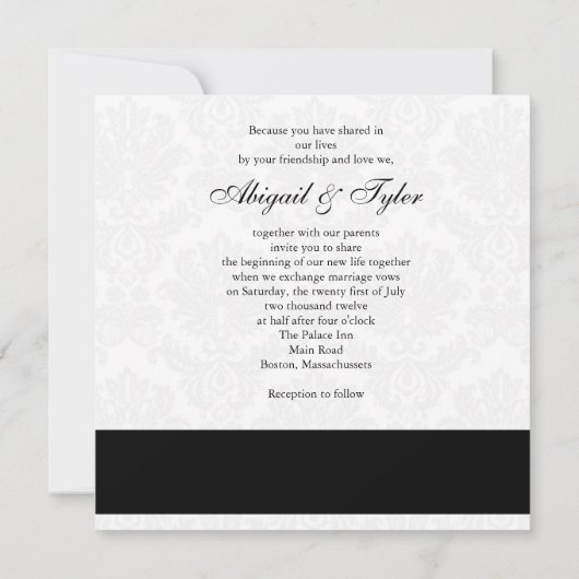 Mariage noir Monogramme Damask Invitation (Dos)