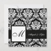 Mariage noir Monogramme Damask Invitation (Devant)